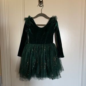 EleStory toddler girl velvet Green Dress with Gold Sparkles